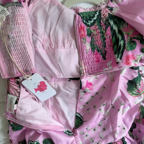 NWT L’ATISTE Pink Ombré Floral Butterfly Lace Up Maxi Skirt Top Matching Set S - Picture 9 of 13